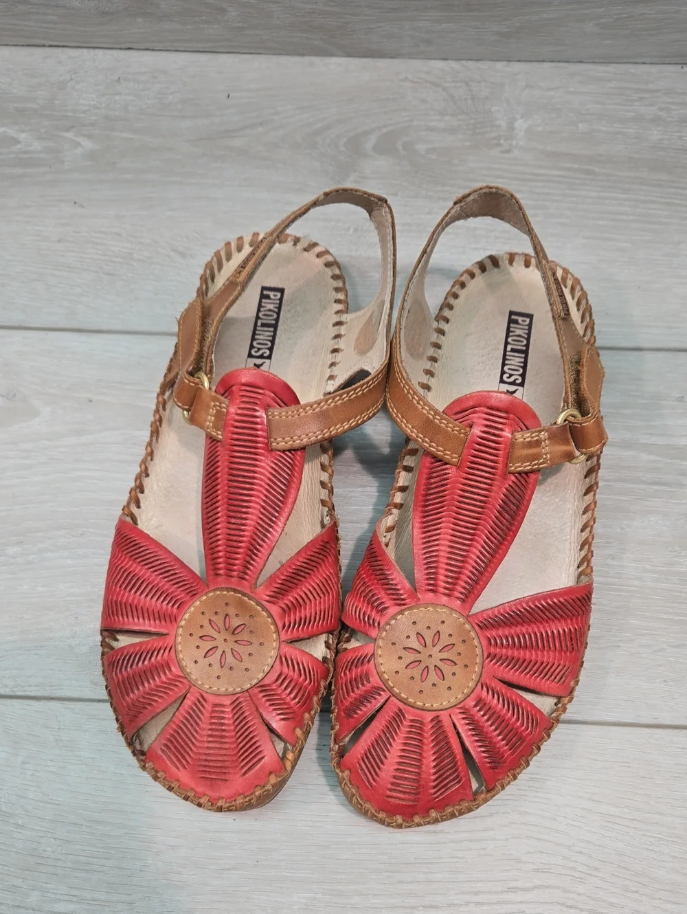 Pikolinos Women Puerto Vallarta scarlet Leather Sandals Clog Shoes Sz 39/8.5